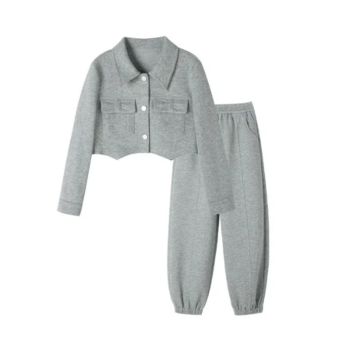 2026 Autumn Winter Teens Clothes Children Set Bow Crop Top Cardigan Sweatshirt + Ankle-tied Pant Suit Tracksuit 4 10 12 14 Year