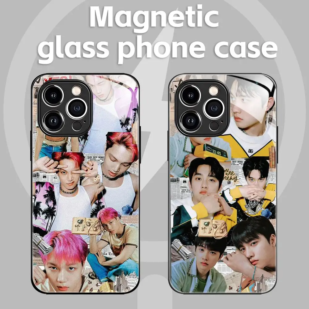 Корейская поп-музыка группа EXO Чехол для телефона для iPhone 16, 15, 14, 13, 12, 11 X XR XS 8 Plus Mini Pro Max Стеклянный магнитный чехол