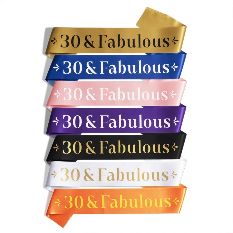 

30&Fabulous Birthday Party Shoulder Belt Print Ribbon Celebration Wear Etiquette Belt