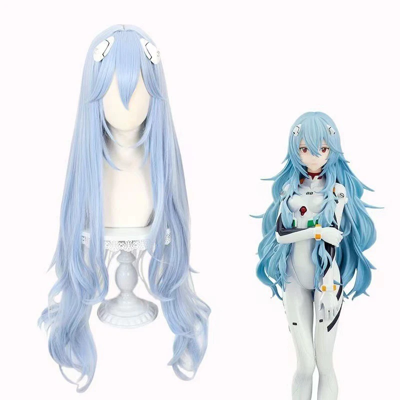 

Anime Neon Genesis Evangelion Role Cos Wig Ayanami Rei Cosplay Headgear Comic Exhibition Clothing Match Colorful Long Curly Hair