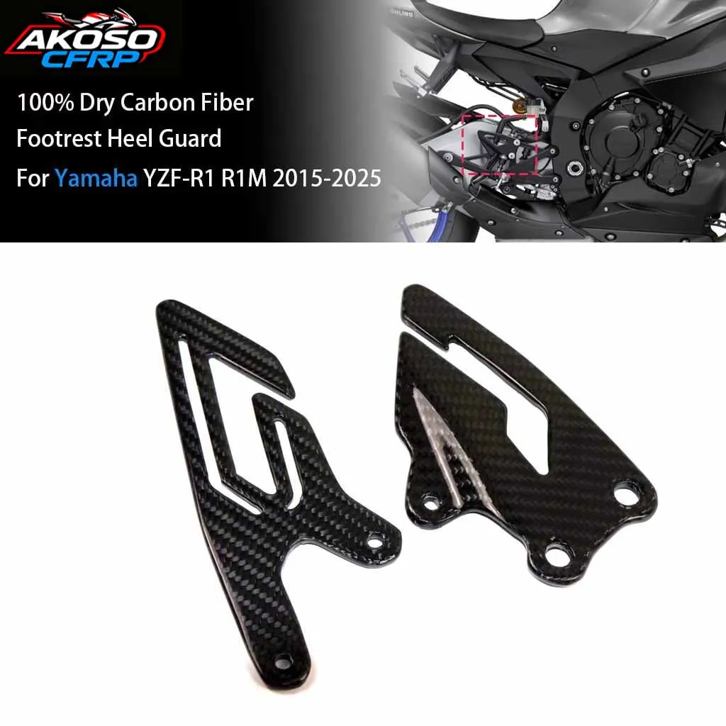 

For Yamaha YZF-R1 R1M 2015-2025 Motorcycle Footrest Heel Guard Plates Accessories 100% 3K Carbon Fiber Foot Pegs Pedal Protector