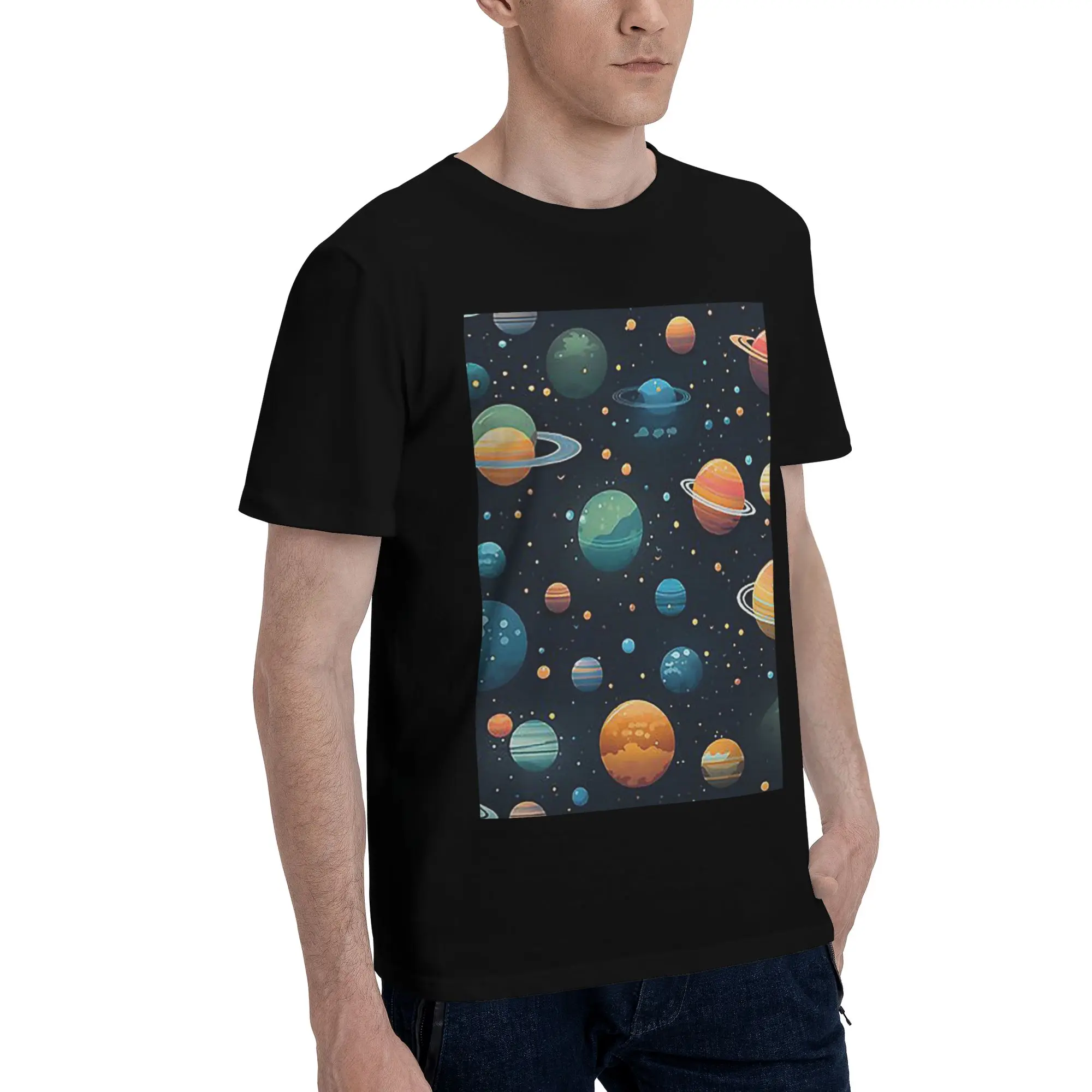 

Мужская футболка с солнечной системой, космические планеты, Вселенная, большие футболки, мужские хлопковые футболки с круглым вырезом, короткие летние мужские футболки