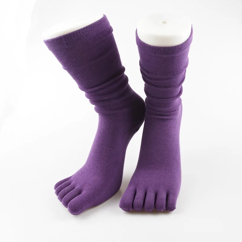 Chaussettes longues à 5 doigts pour femmes et filles, en coton peigné, douces et respirantes, mi-mollet, décontractées, avec orteils, 10 couleurs, EUR40