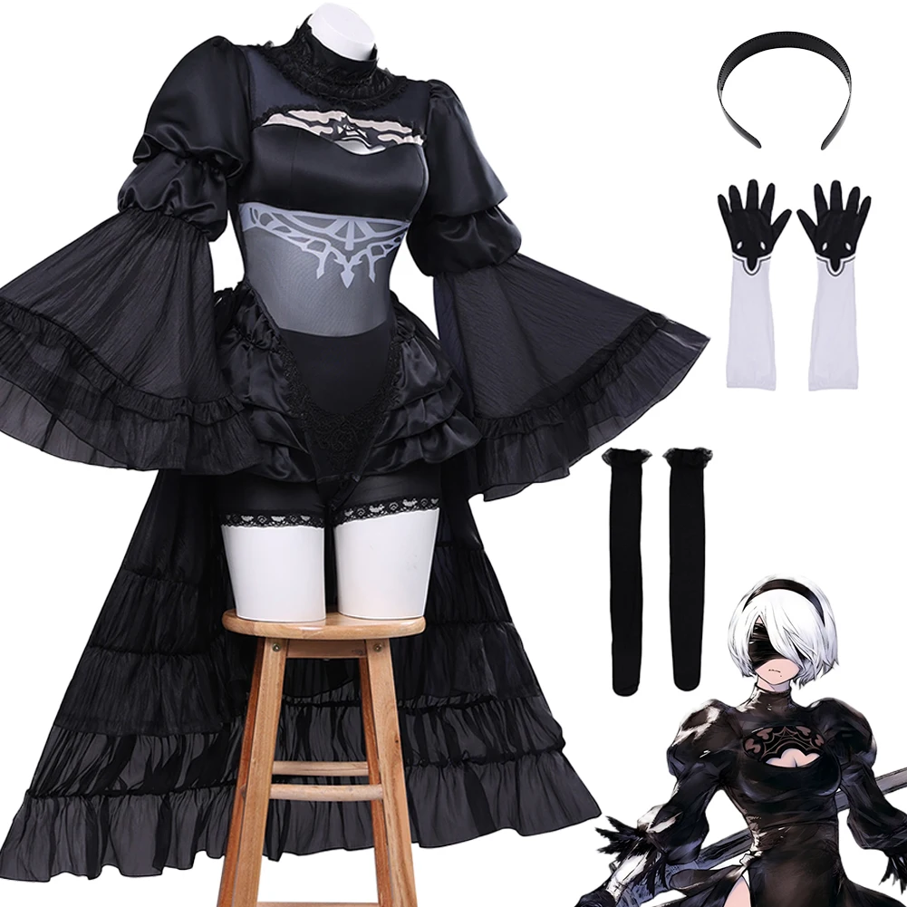 

Fantasia Anime Game NieR Reincarnation YoRHa 2B Cosplay Wedding Dress Women Disfraz Costume Female Halloween Carnival Clothes