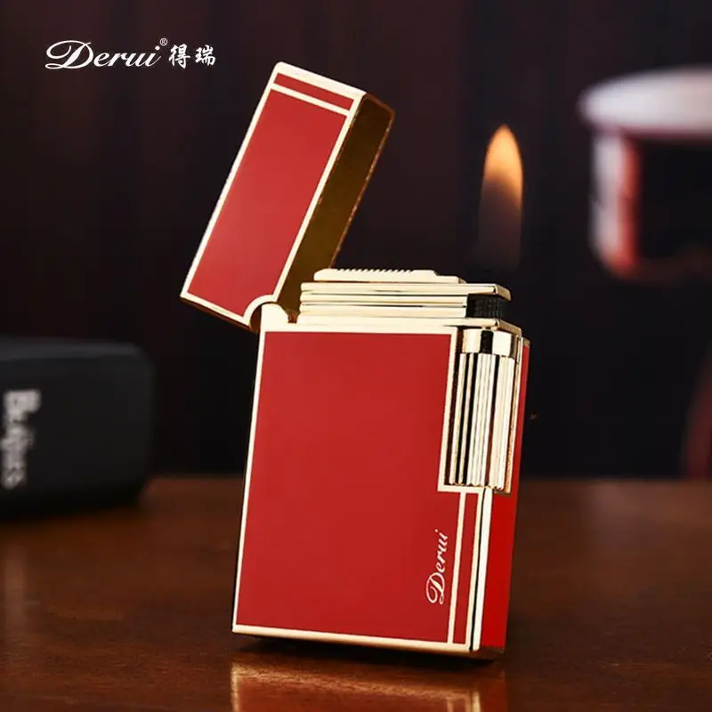 

Douyin genuine Derui retro grinding wheel inflatable open flame lighter side slip crisp custom lettering gift tide