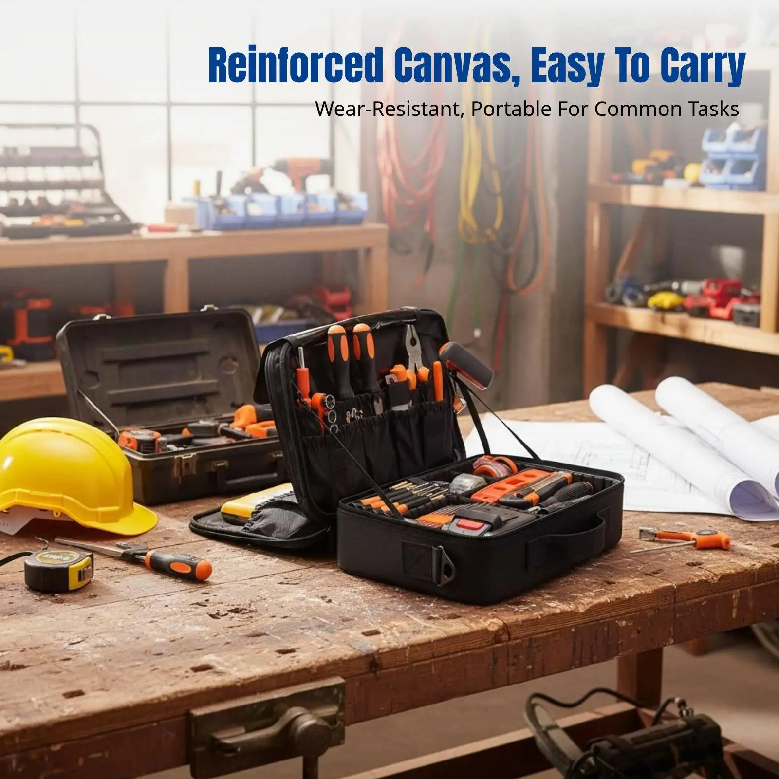 Thickened Canvas Tool Bag, Large Capacity, Partitioned Multi-Functional