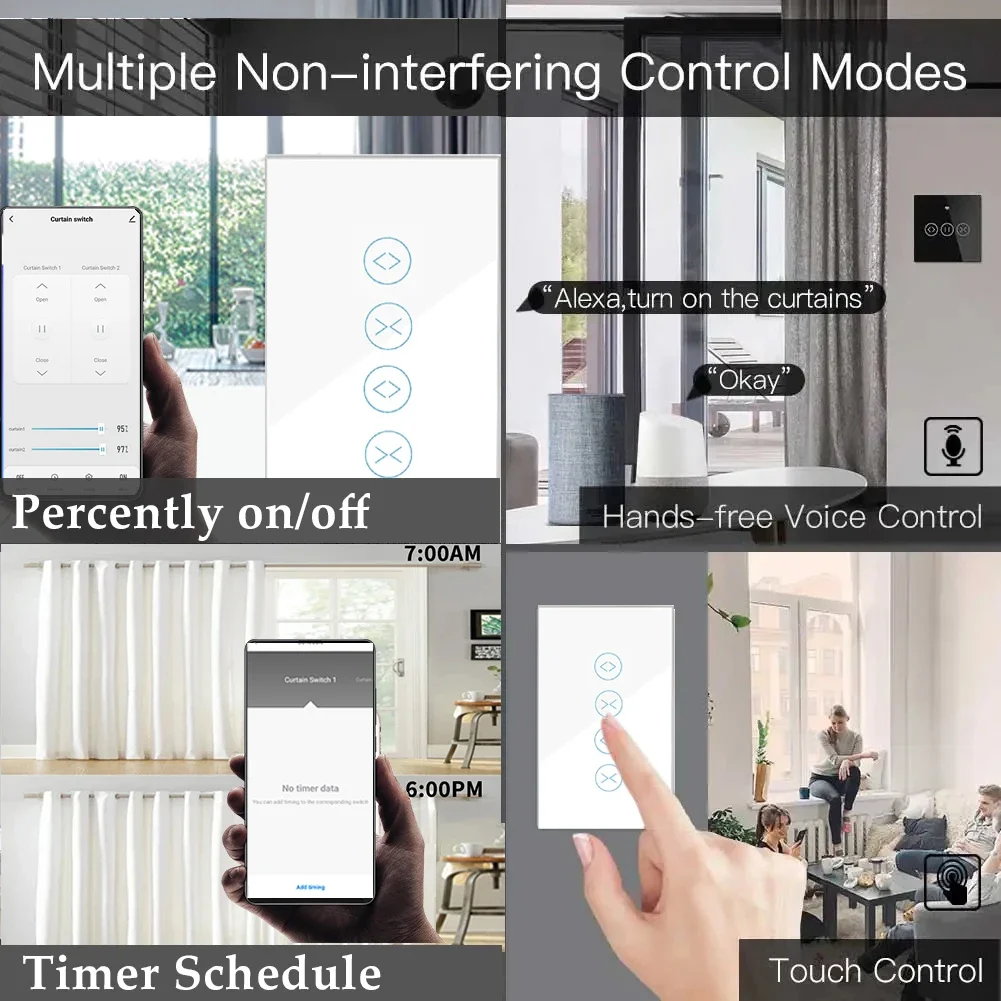 Shawader WiFi Tuya Curtain Switch US Touch Roller Blinds Motor Controller Smart Life App Remote Control by Alexa Google Voice