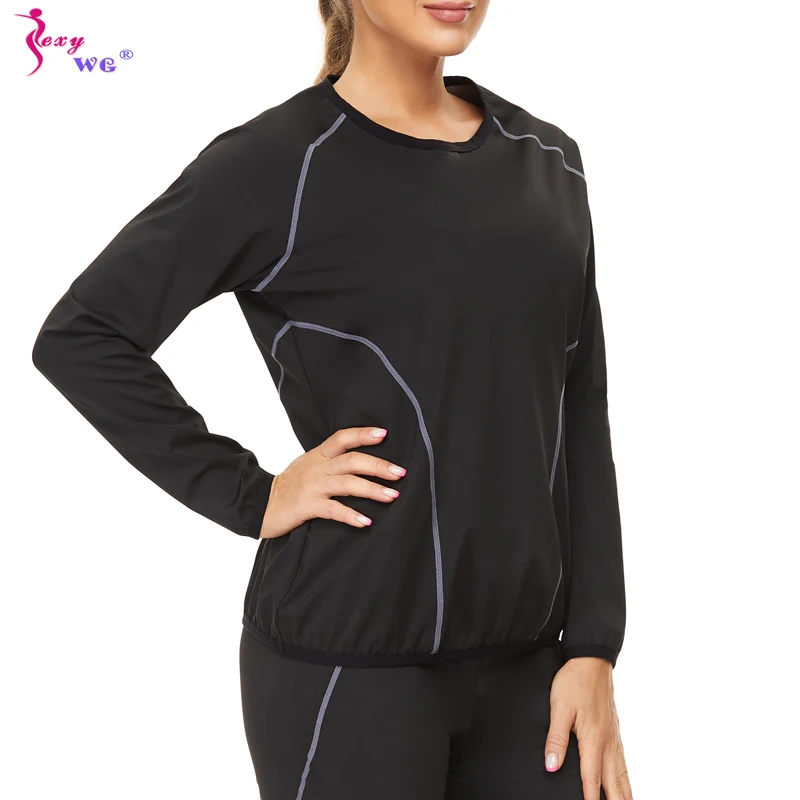 SEXYWG Hot Sweat Sauna Shirt Women Body Shaper Waist Trainer Corset Long Sleeve Slimming Shirts Yoga Top Sports Vest Weight Loss