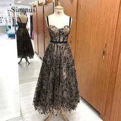 Elegant Evening Dress Sleeveless Sweetheart Spaghetti Straps Appliques Tulle Prom Dresses Zipper Floor Length Party Gowns Women