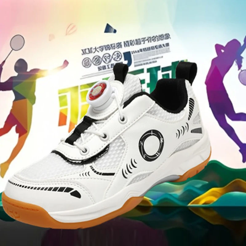 

New Children's Tennis Shoes Are Breathable, Lightweight, Anti Slip, Shock-absorbing, Badminton Shoes With Rotating Buckles, Outd