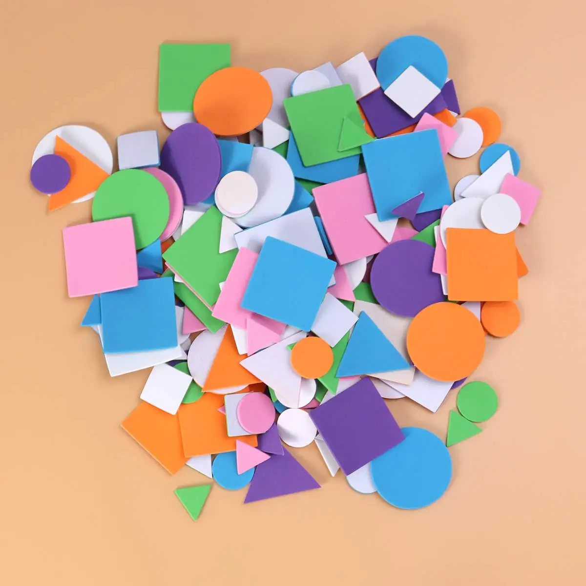 

150Pcs Children DIY Eva Sponge Patch Multicolor Mixed Sizes Circles Squares Triangles Self Adhesive Stickers for Scrapbook