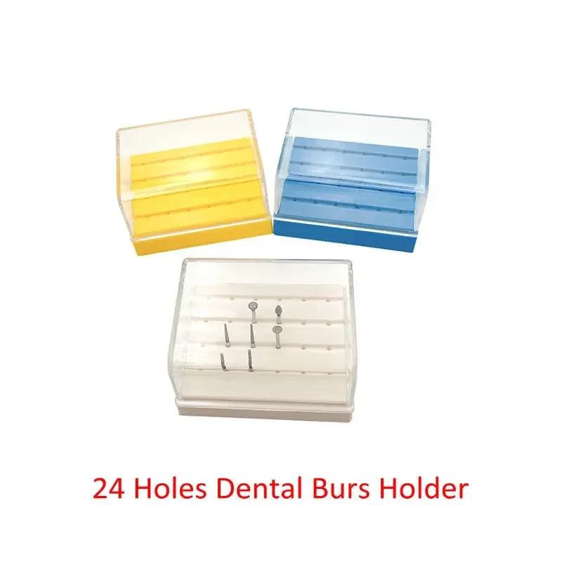 24 Holes Dental Bur Holder Disinfection Carbide Burs Block Plastic Drills Case Box