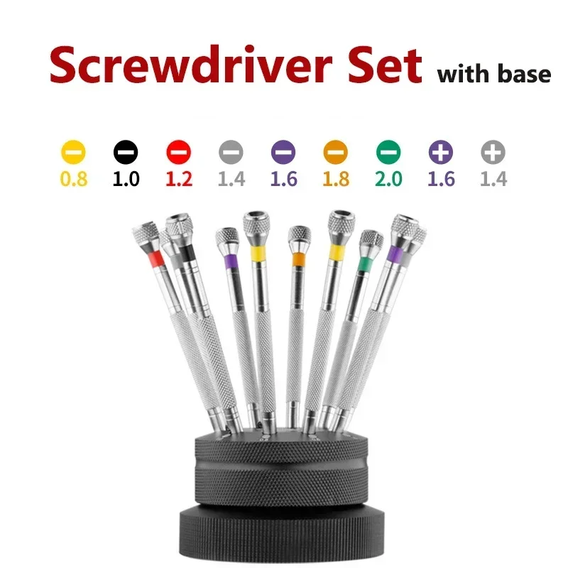 9PCS Screwdrivers Set Watch Repair Tool Screwdriver Set with Rotating Base Steel Screwdriver 5978 for Watch and Glasses Repair