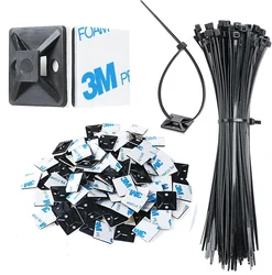 3*150 Self-Locked Nylon Cable Tie 100pcs+20*20 Nylon Square Plastic 3M Self Adhesive Wire Zip Fixed Seat Holder Cable Tie 100pcs