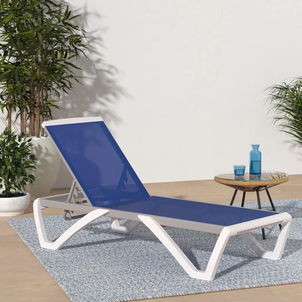 

Patio Chaise Lounge Chair - Full Flat Alumium & Resin Legs, Outdoor Reclining Adjustable Chair for Sunbathing, Beach, Patio.