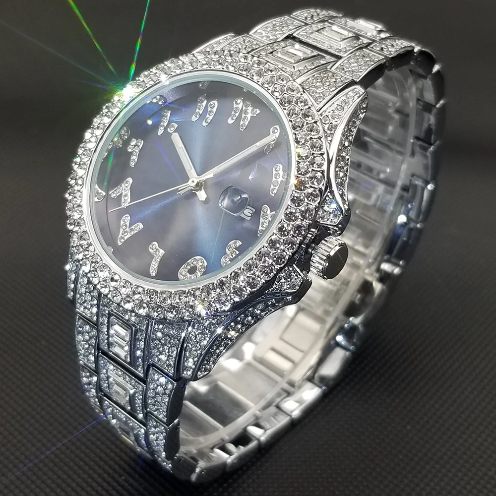 Original Diamond Watch For Men Luxury Hip Hop Blue Dial Watches Unique Bling Ice Out Luminous Waterproof relogios masculino Hot