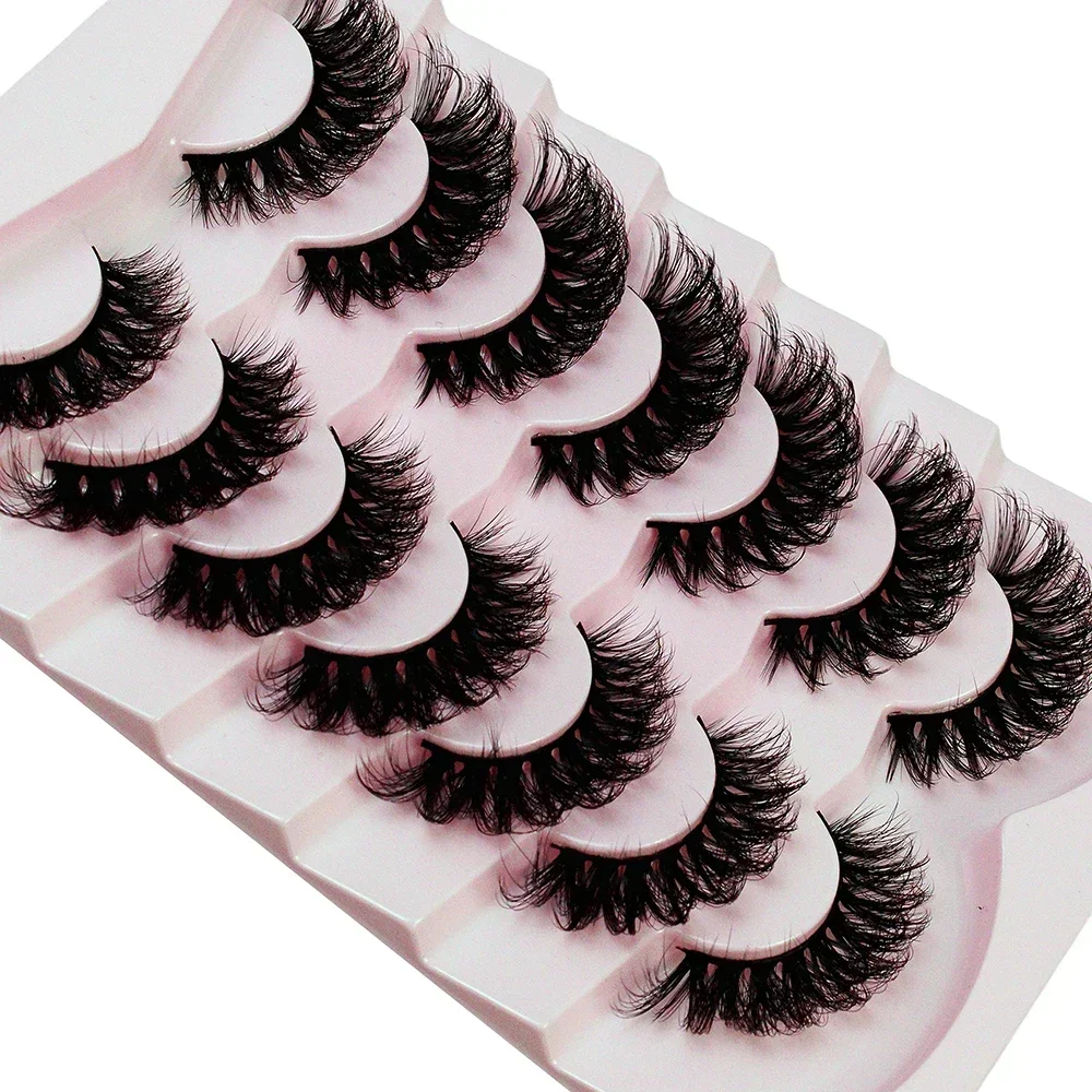 7 Pairs False Eyelashes Wispy Lashes Natural Look Fake Eyelashes Cat Eye Lashes Faux Mink Fluffy Strip False Lashes Pack