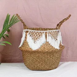 Cesta de vime tecido seagrass para planta pote organizador lavanderia cesta de piquenique para banheiro animais de estimação brinquedos panier osier cesta de ervas marinhas