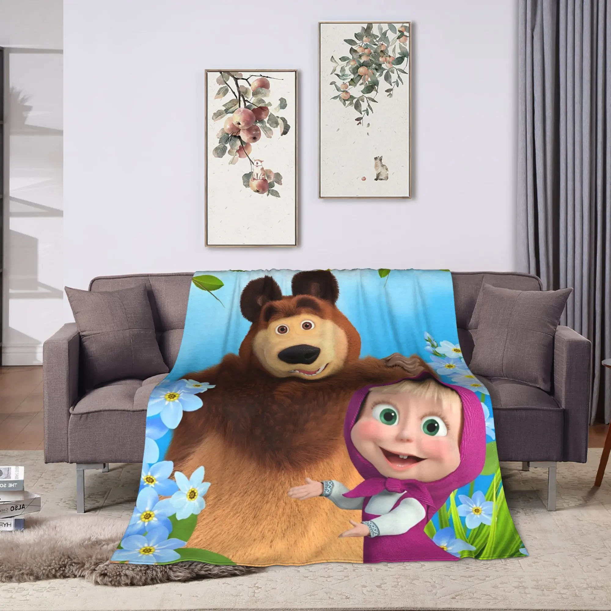 Cartoon M-Masha And Bear  Blanket  Warm Funny Plush Throw Blanket For Home Decor Travel Office Flannel Bedspread Bed Cover