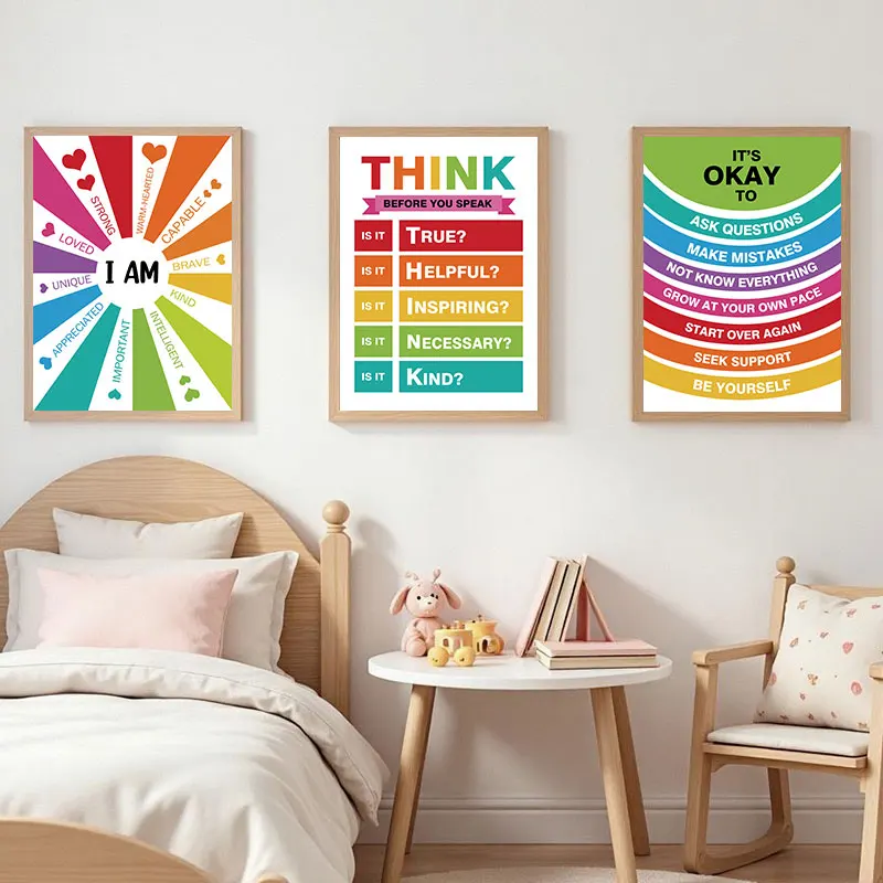 Colorful Education Quotes Canvas Art Poster Prints Interesting Wall Decorative Picture for Nursery Bedroom Modern Home Decor