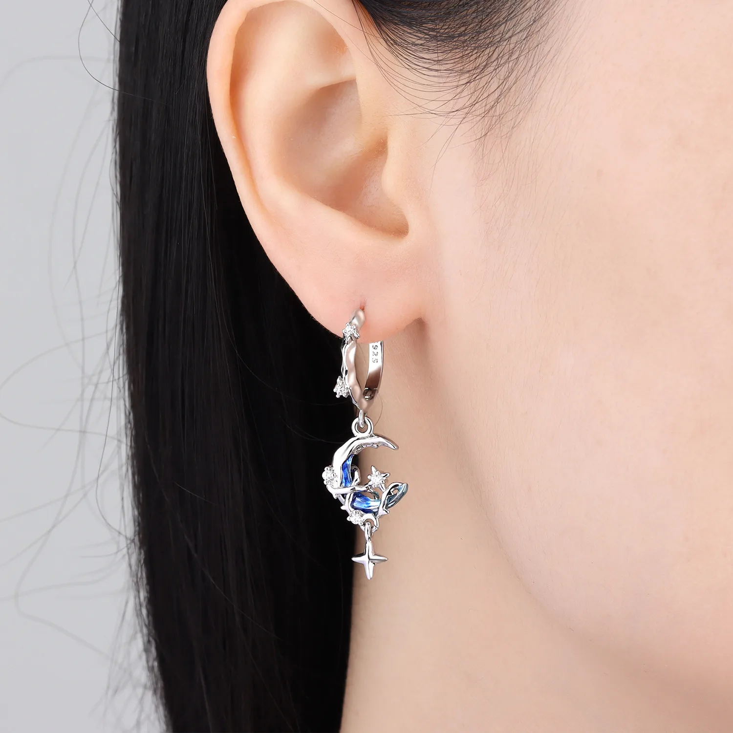 Original 925 Sterling Silber Ohrringe Himmelskundliche Sonne Stern Mond Tropfenohrringe für Frauen Täglicher Geburtstags- Valentinstags-Schmuck Geschenk – Detail 27