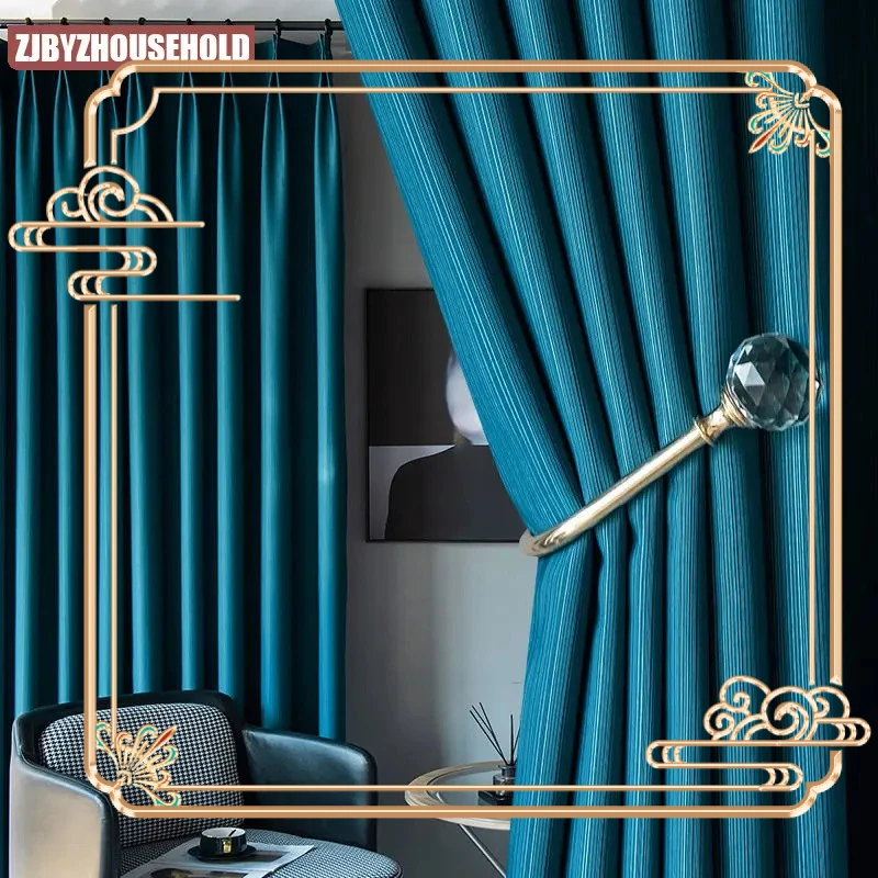 

High Blackout Jacquard Curtains for Living Room Bedroom Finished Custom Thick Insulation Soundproof Solid Color Luxury