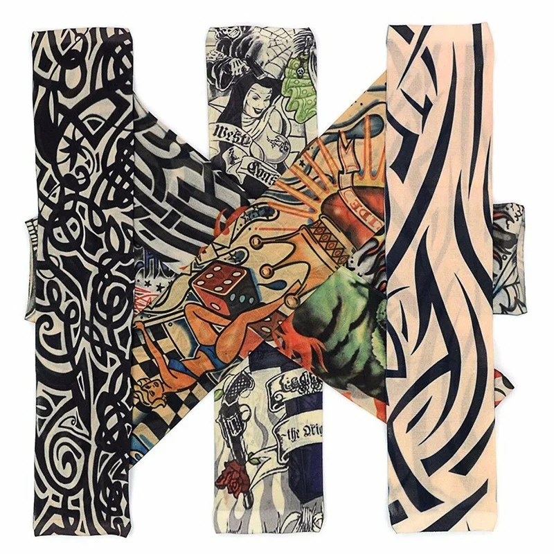 6PCS Set Arts Fake Tijdelijke Tattoo Arm Zonnebrandcrème Mouwen Ontwerpen Tijger Clown Kroon Hart Schedel Tribal en Etc