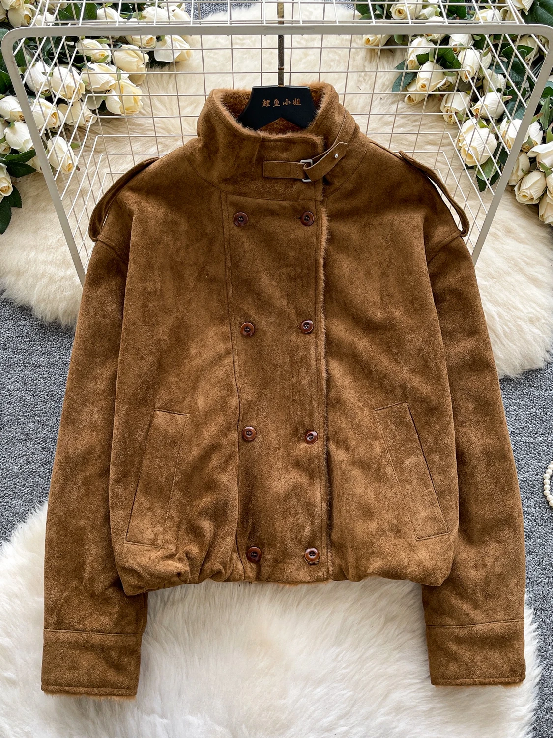 Casual Trajet Sle ort PU cuir Jaet femmes ample Long Sve col montant Double bouton automne manteau d'extérieur