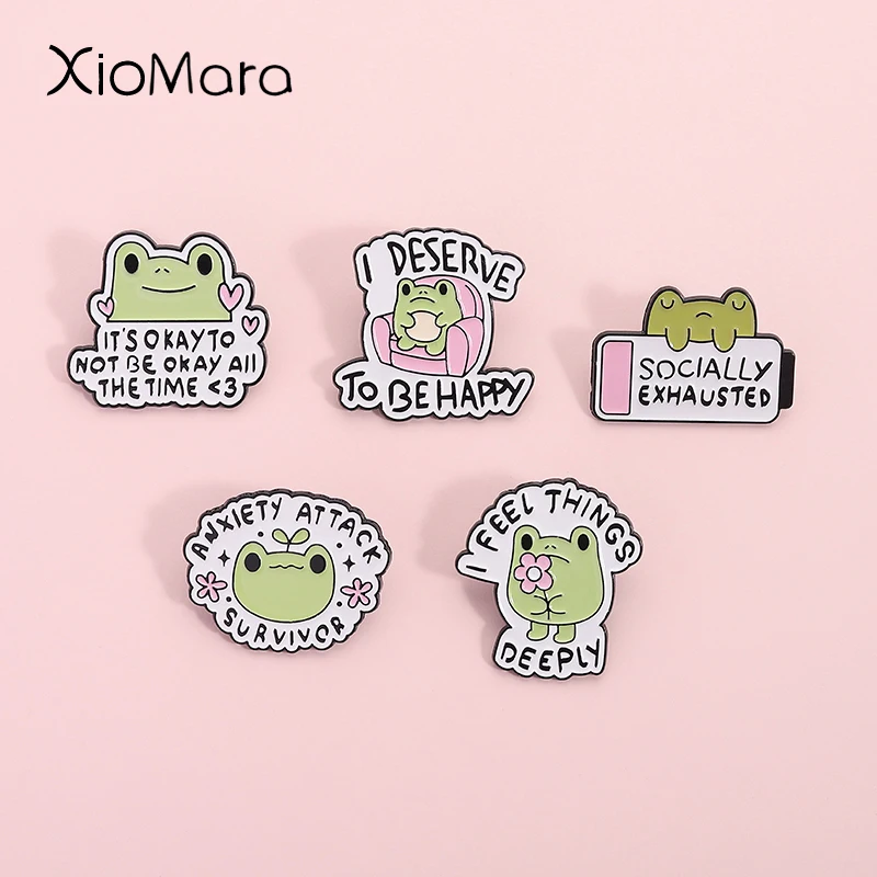 

Funny Frog Social Quotes Enamel Pins Socially Exhausted Anxiety Attack Survivor Brooches Lapel Badge Mental Health Jewelry Gifts