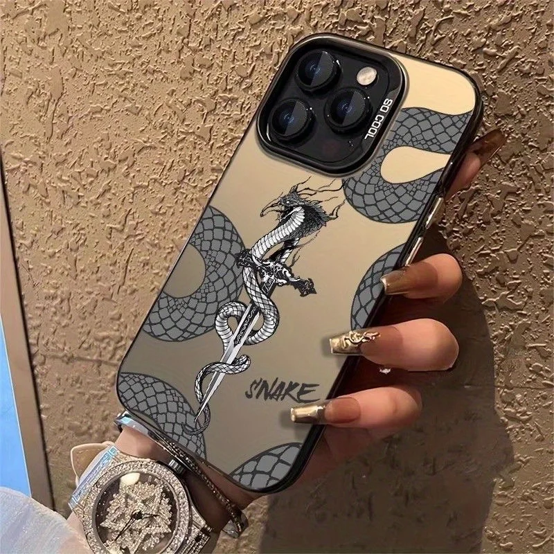 

Creative Black and White Snake Sword Pattern Phone Case for iPhone 16 15 14 13 12 11 Pro/ Max/Plus Shockproof Back Cover