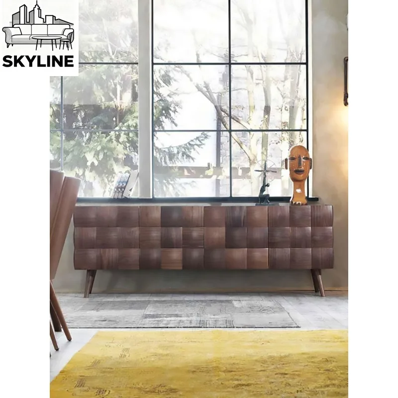 Solid wood dining side cabinet, locker, medieval walnut color floor-to-ceiling TV cabinet, living room against the wall