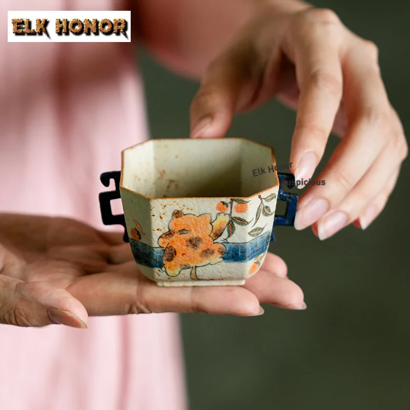 

75ml Pure Hand-painted Cat Persimmon Teacup Aesthetic Tea Bowl Cups Tea-tasting Meditation Cup Jianzhan Master Cups Tea Services