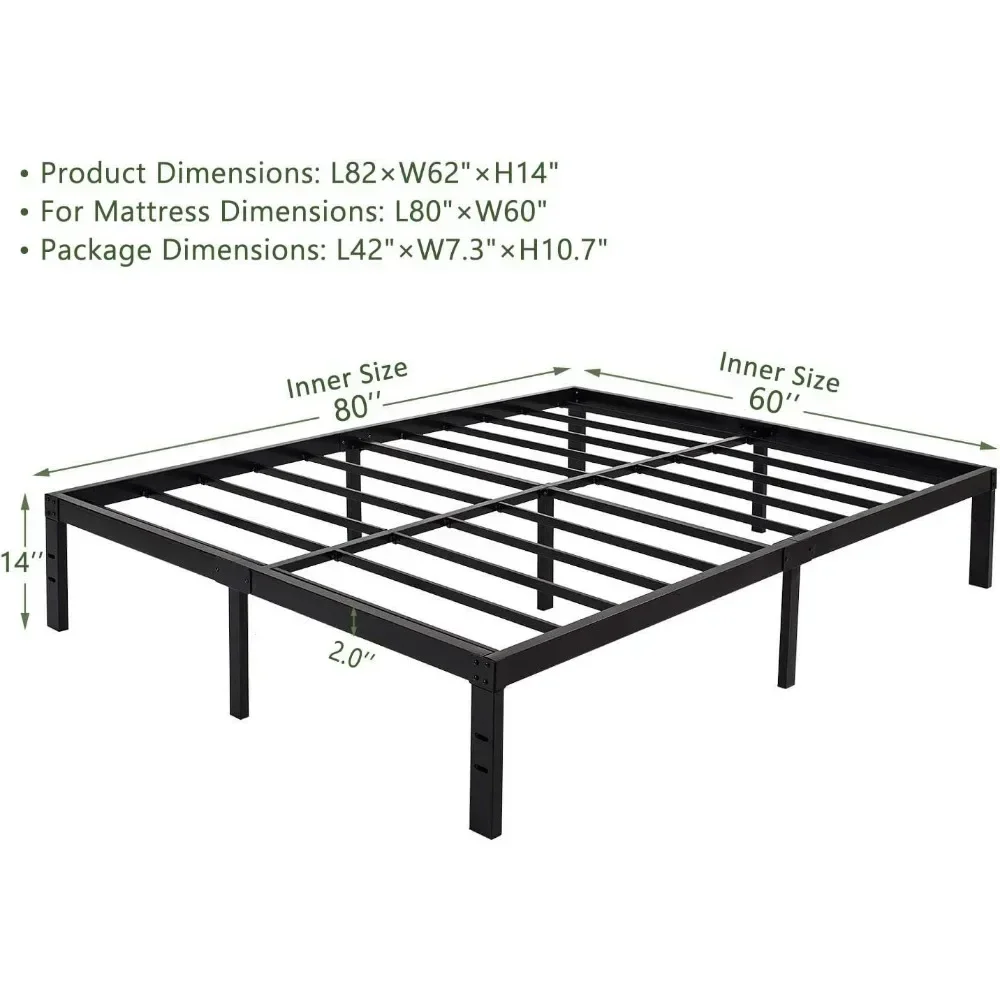 14 Inch Platform Bed Frame, Easy Assembly Mattress Foundation, 3000lbs Heavy Duty Steel Slat/Noise Free/No Box Spring Needed