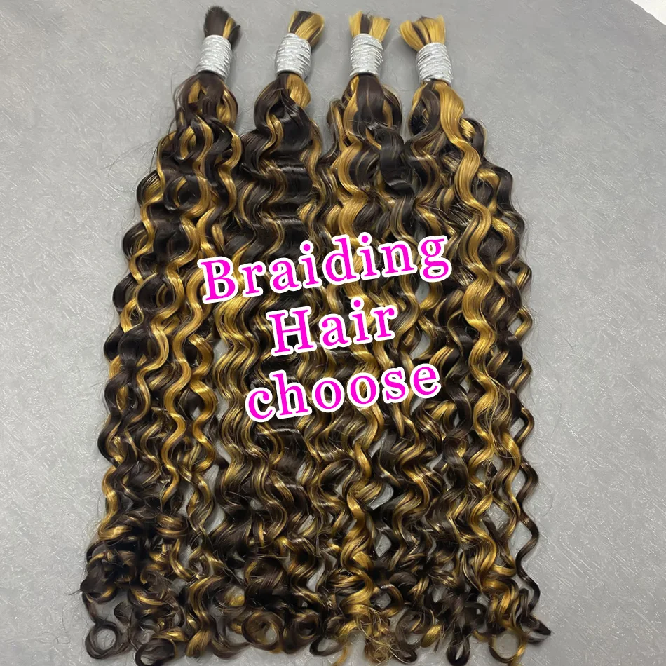 2/9 Highlight Curly Wave Bulk Human Hair for Braiding No Weft 16-30inchs 50g Micro Braiding Hair for Boho Braids Wet and Wave