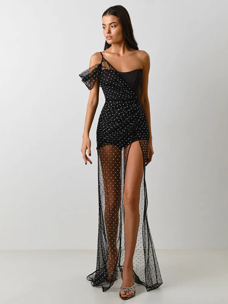 

One Shoulder Jazz Dance Costumes Stage Dress Models Latin Women Mesh Urban Costume Irregular Kpop Split Music Dresses
