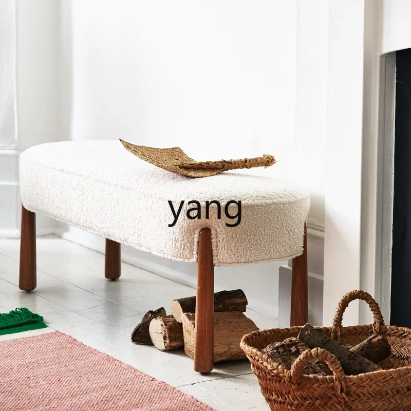 LH solid wood shoe stool living room imitation lamb wool sofa footstool bed and breakfast