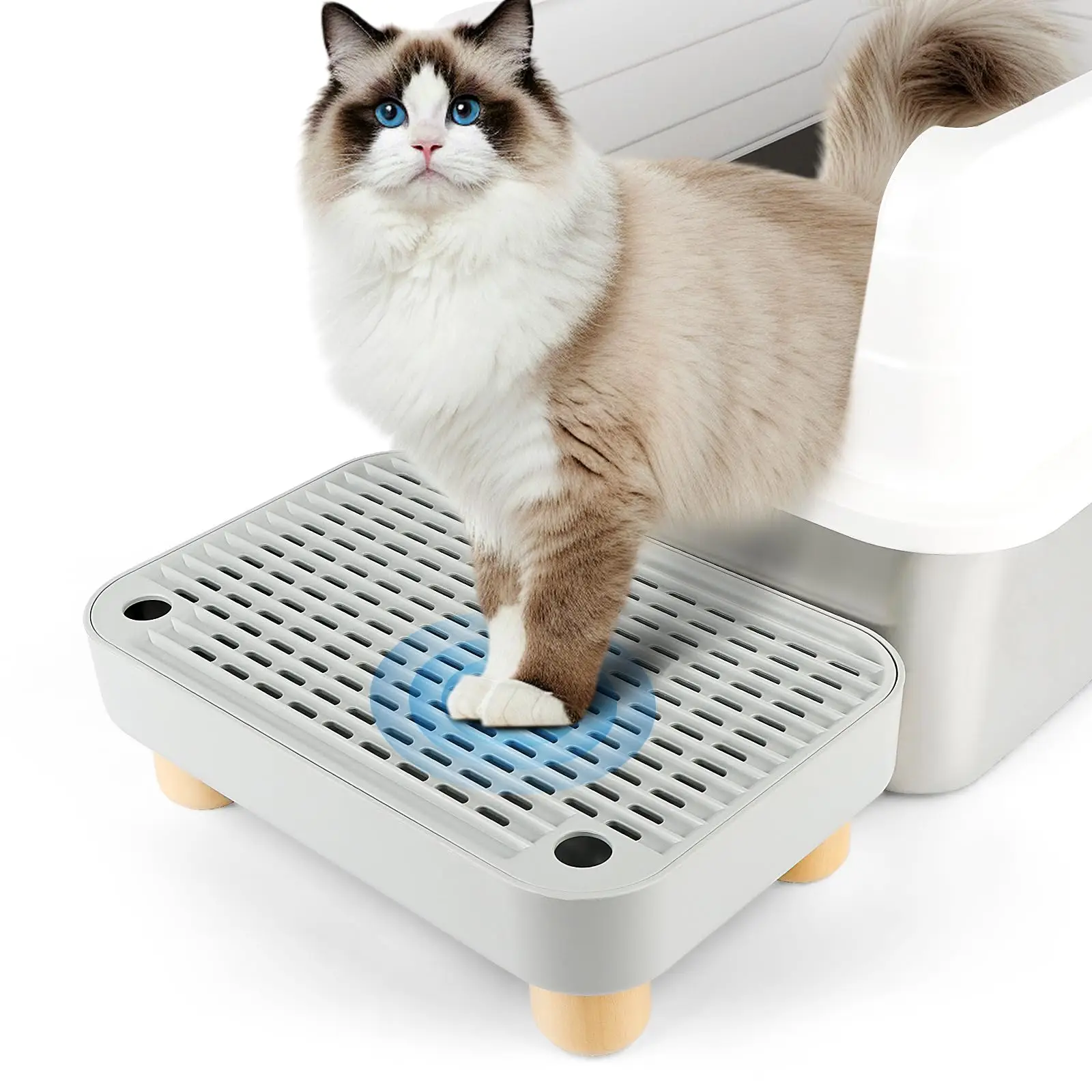Cat Litter Box Step Stool with Catcher Ramp for Elderly Cats Mesh Tray Fits Most Litter Boxes 30 x 20 x 9 Cm for Small