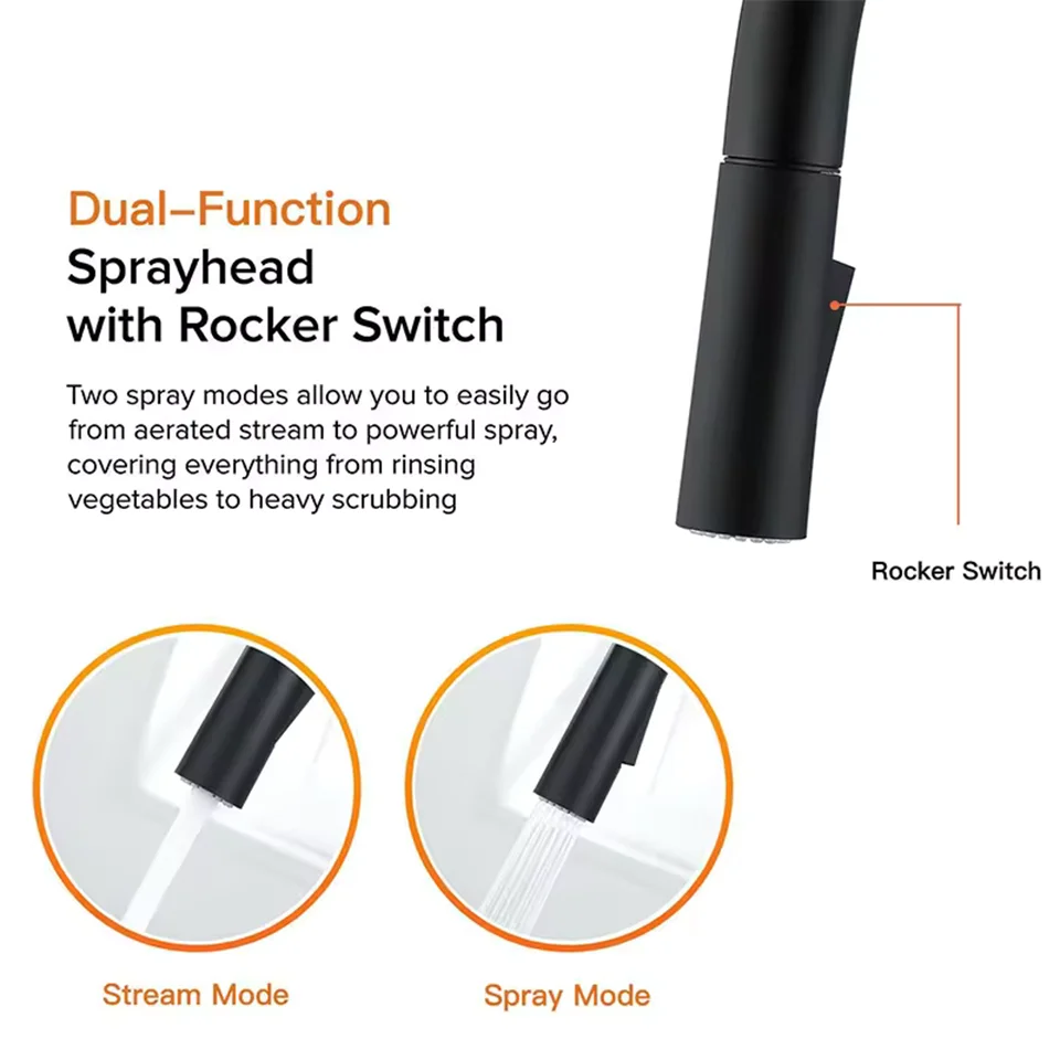 صنبور المطبخ الأسود مرن قابل للسحب 2-وضع فوهة الباردة والساخنة صنبور مختلط صنبور الفولاذ المقاوم للصدأ #5