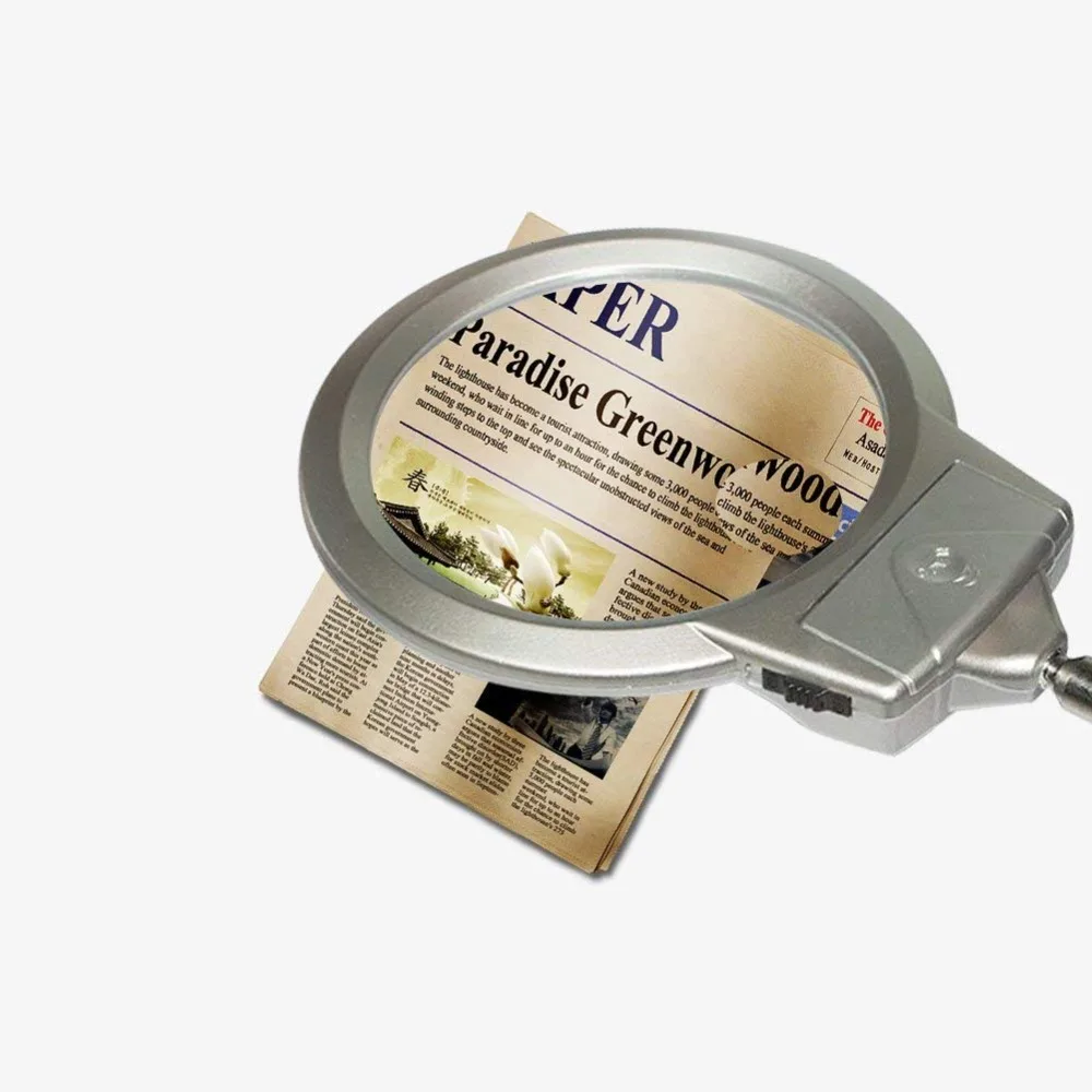 360 Degrees Adjustable Illuminated Folding Magnifying Lamp 2 X 5X Lens For Reading And Close Work Clip On Magnifier Glass