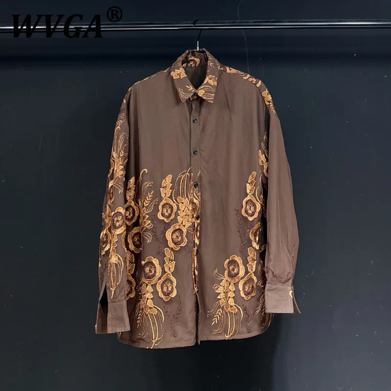 

WVGA Long Sleeve Shirt Spring Summer Autumn New Man Tide Printed Mesh Lace Design Trendy Niche Chic Casual Shirts Ins Y2K W10941