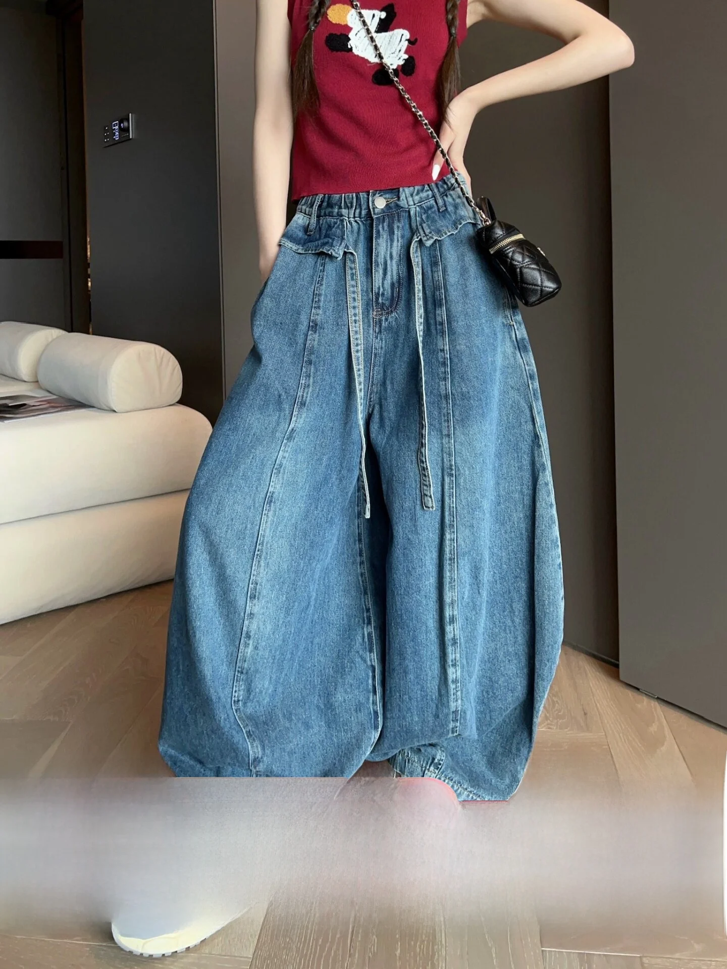 

Модные свободные джинсы с широкими штанинами, женские прямые джинсы с эффектом похудения, новинка 2026 года, маленький размер, универсальные повседневные брюки