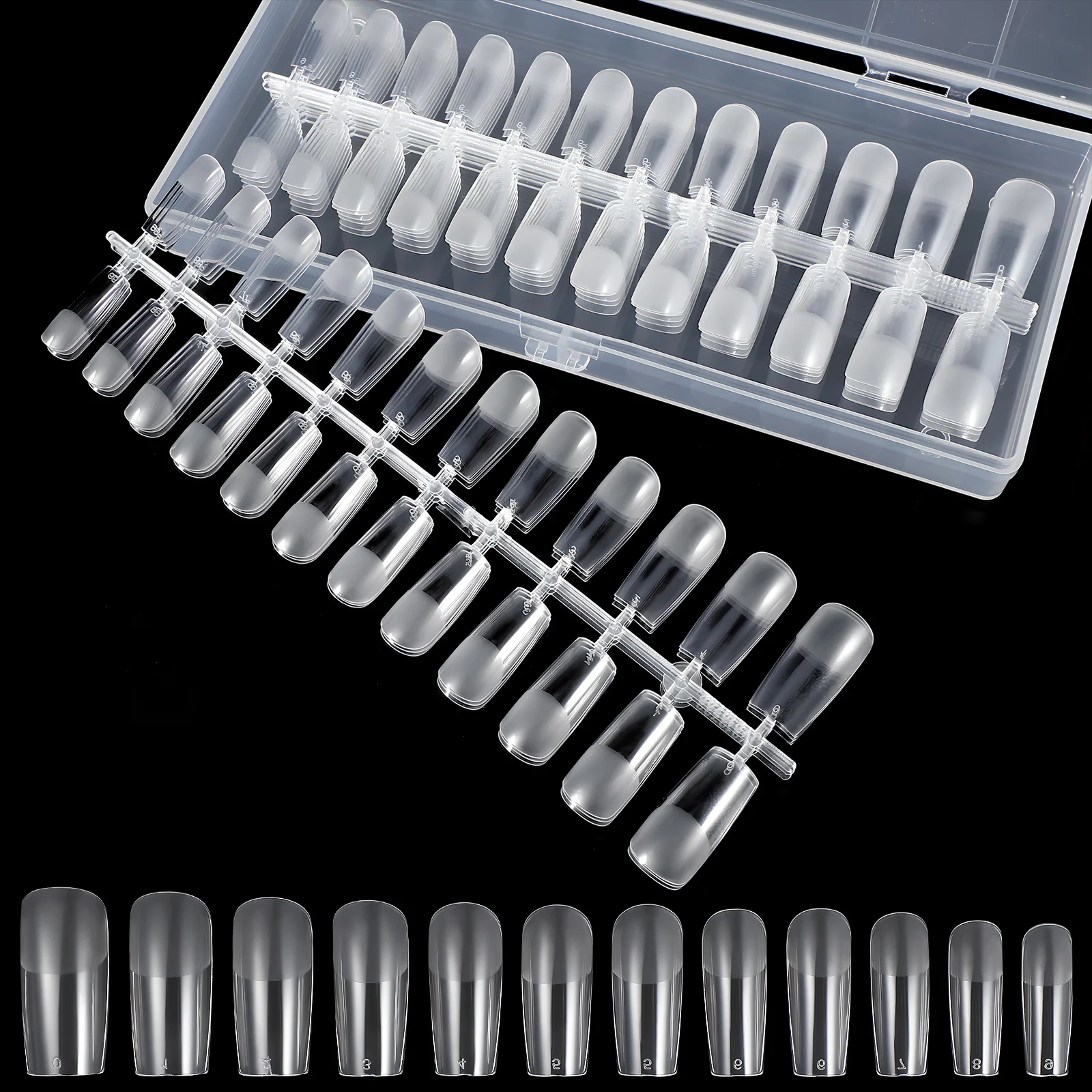 

240pcs Transparent Nail Tips Square Full Cover False Nails Clear Display Practice Gel Polish Resilient Material Easy Apply Trim