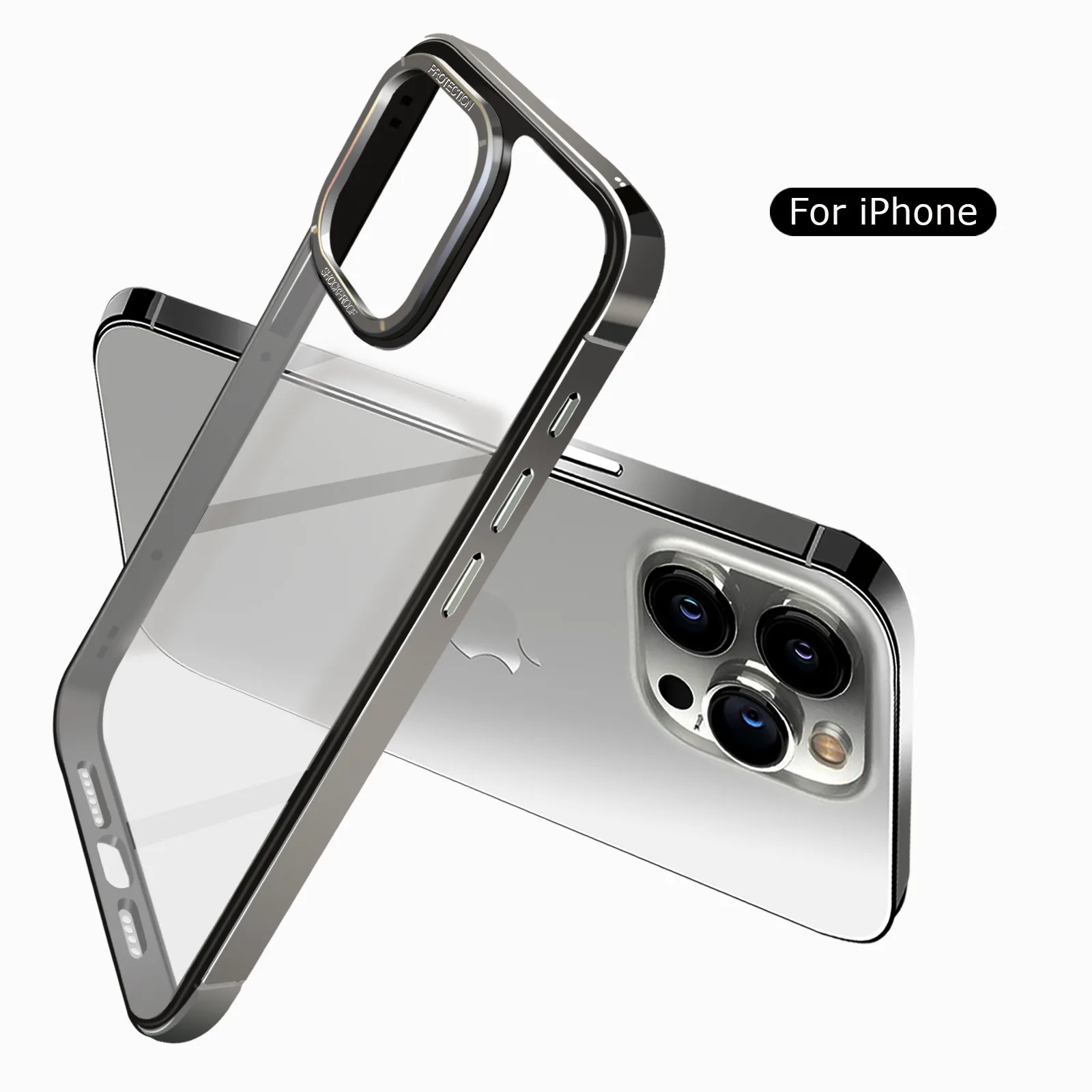 

2in1 Metal Bumper Armor Case For iPhone 15 Pro Max Plus Stainless Steel Camera Frame Transparent Plastic Back Cover Accessories