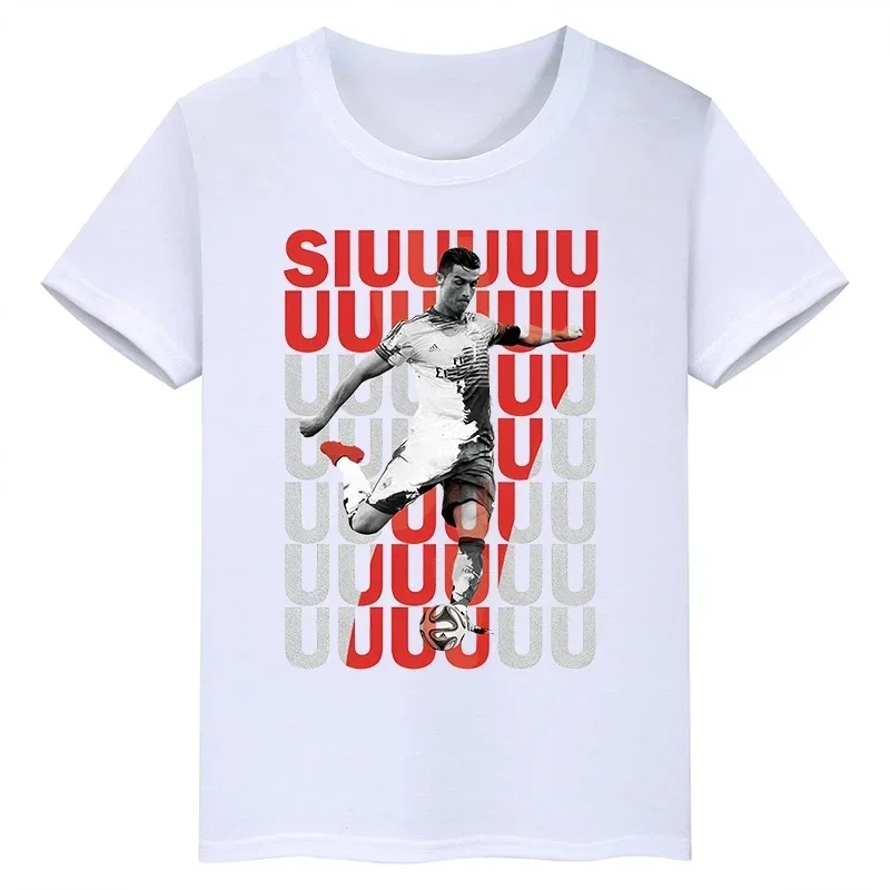 Summer Short Sleeve Ronaldo Printed Children's Clothing Teen Children's White Cotton T-shirt Casual Boys Girls Tops Sportswear