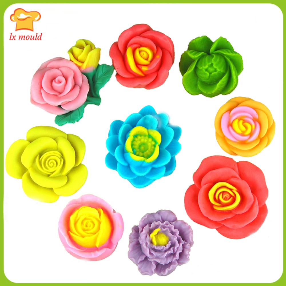 9 Styles 3D Flower Silicone Cake Topper Mold Fondant Chocolate Candy Baking Mould Soap Candle Maker Versatile Kitchen Tool