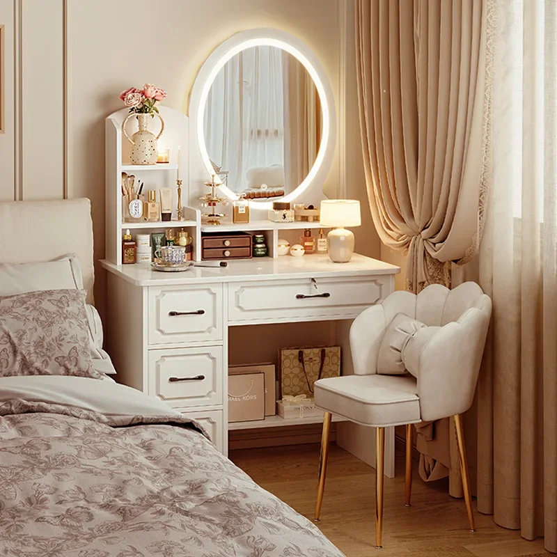 White Strong Luxury Large Dressing Table Walnut Distinctive Durable Sleek Metal Dressing Table Coiffeuse Chambre Home Furniture