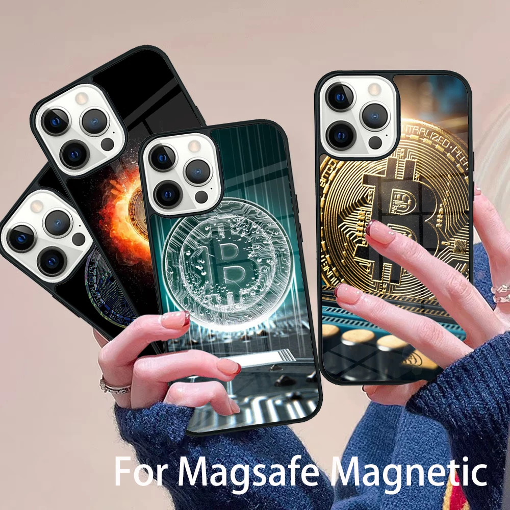 

Bitcoin Phone Case Magesafe Magnetic Wireless Charge Cover For IPhone 16 11 12 13 14 15 Pro Max Plus Mini