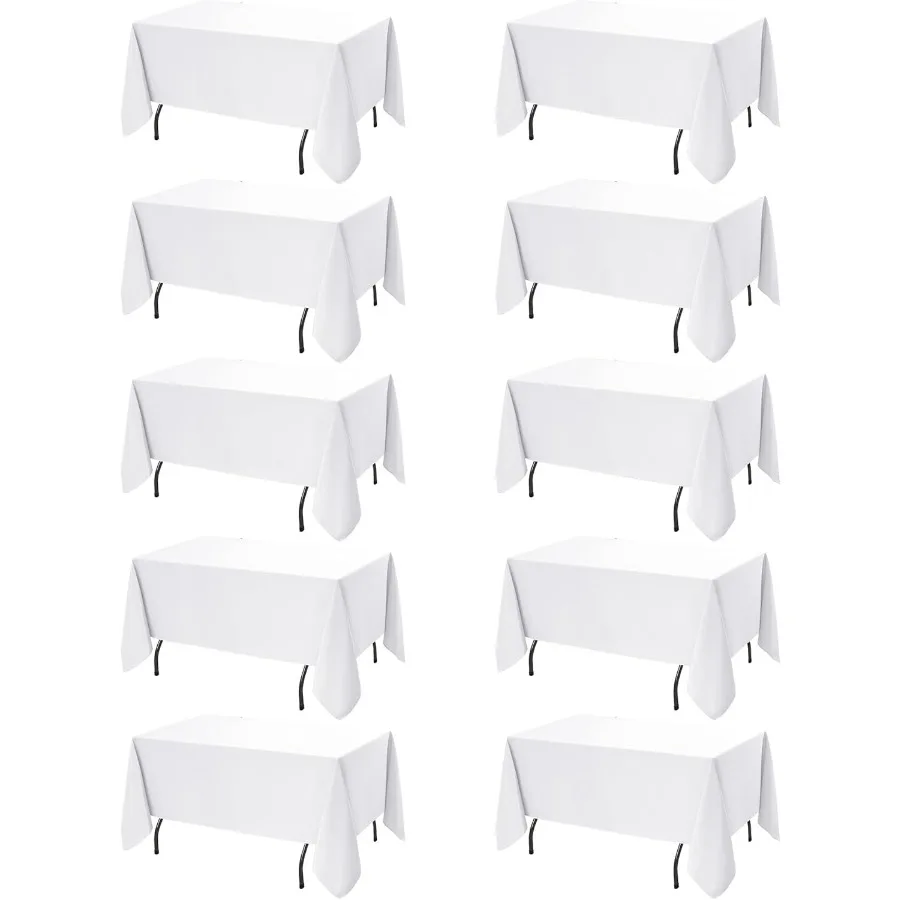

10-Pack White Tablecloths for Rectangle Tables, 60 x 120 Inches, Stain-Resistant Polyester Fabric for 6 Foot Tables - Washable T