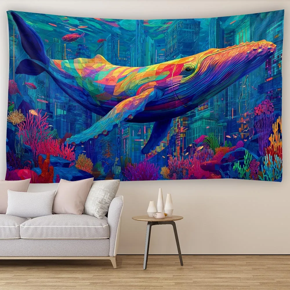 

Shark Starry Sky Tapestry Wall Hanging, Suitable for Bedroom and Dormitory Room Decoration Bed Sheet Fabric Mural Thin Carpet