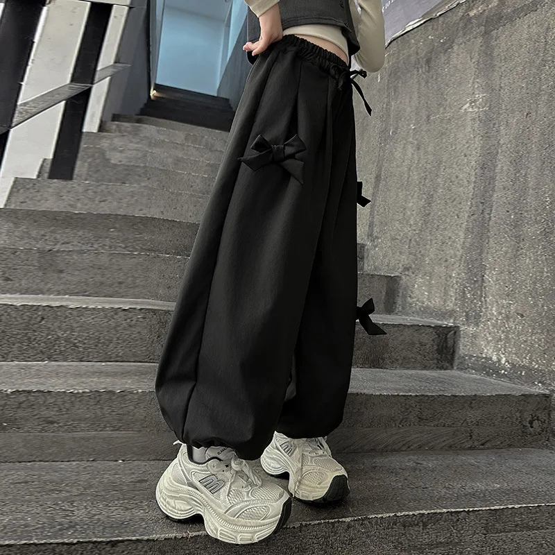 Girls Pants 2024 Autumn New Childrens Clothes Korean Style Girls Baby Foreign Style Bow Haren Pants Casual Simple Daily image 4